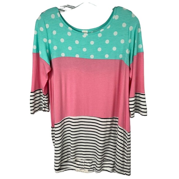 Lilypad Womens Color Block 3/4 Sleeves Top Blouse Lace Crochet Trim Size L - Picture 4 of 8